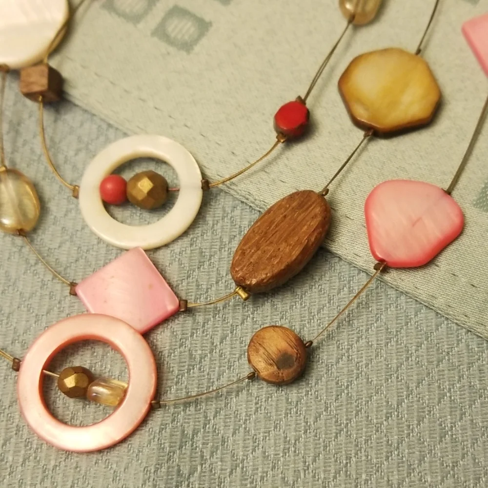 Chico's Pink & Wood Beaded Necklace